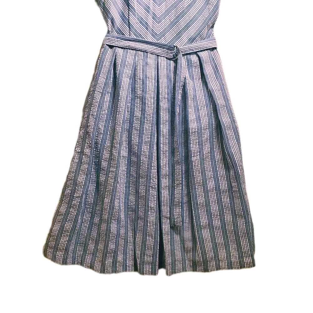 WHITE HOUSE BLACK MARKET Striped Searsucker Midi Sundress Cutout Shoulders EUC - Picture 4 of 9